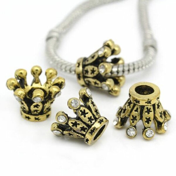 Bead Perle Krone / Krönchen mit Zirkonien gold aus Tibet Silber