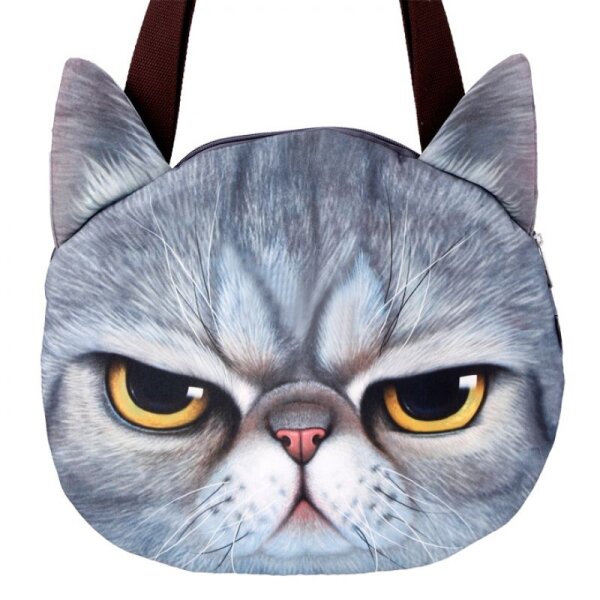 Hand Tasche/ Schulter Tasche Katze Bad Cat grau