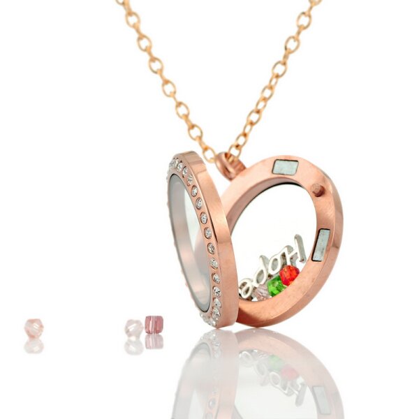 Anhnger Medaillon Zirkonia Floating Charm rosegold inkl. Fllung & Kette