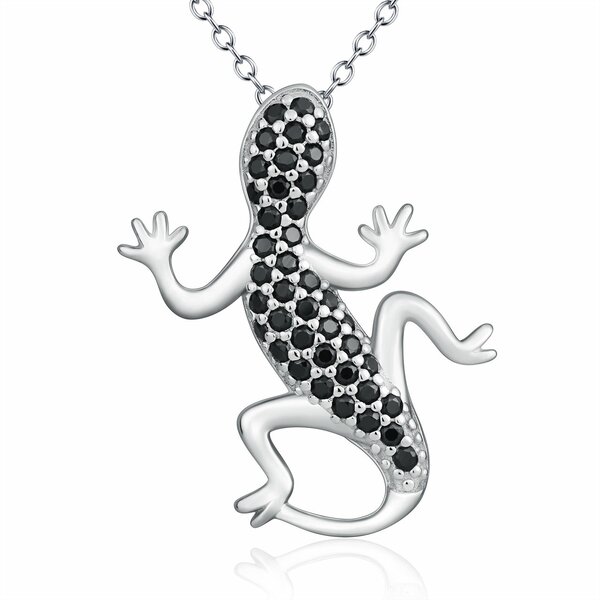 Anhänger Gecko aus 925 Silber rhodiniert mit Zirkonien schwarz pave  inkl. Kette im Etui