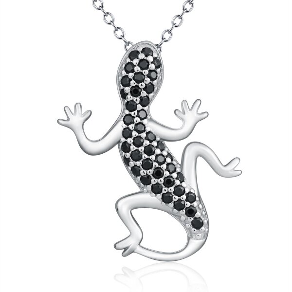 Anhnger Gecko aus 925 Silber rhodiniert mit Zirkonien schwarz pave  inkl. Kette im Etui