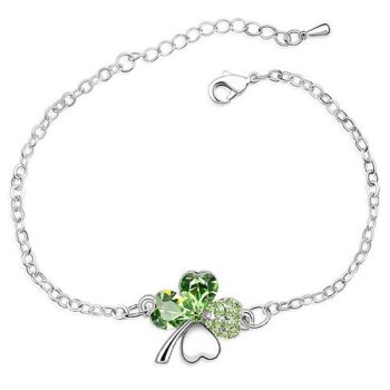Armband Kleeblatt Strass grün mit Weißgold vergoldet