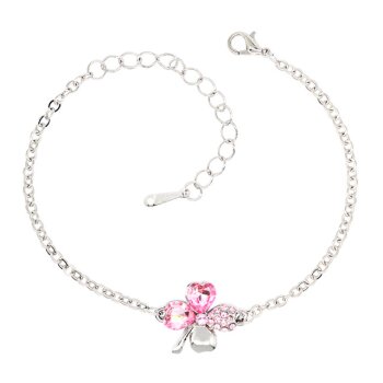 Armband Kleeblatt Strass rosa mit Weißgold vergoldet