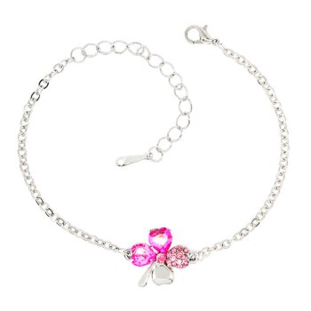Armband Kleeblatt Strass pink mit Weißgold vergoldet