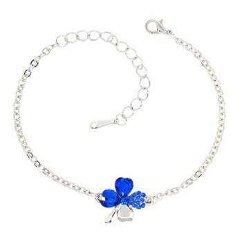 Armband Kleeblatt Strass Royal blau mit Weißgold vergoldet