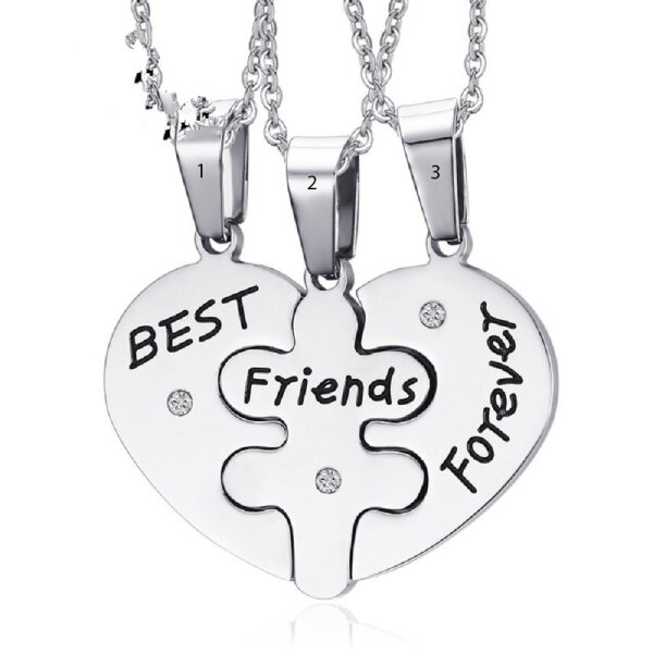 Freundschaftsketten Herz & Puzzle BEST FRIENDS FOREVER aus Edelstahl  mit Zirkonien  inkl. Ketten im Etui GRAVUR OPTION