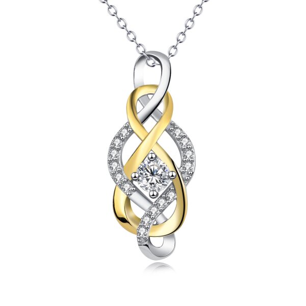 Anhänger INFINITY mit Zirkonien aus 925 Silber mit Gelbgold Teil vergoldet rhodiniert inkl.Kette im Etui