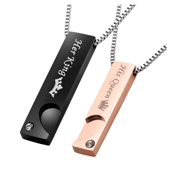 Partnerketten Stbe His Queen, Her King schwarz rosegold