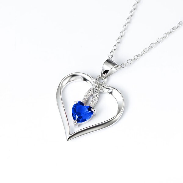 Pendant Heart Sapphire 925 silver incl. chain