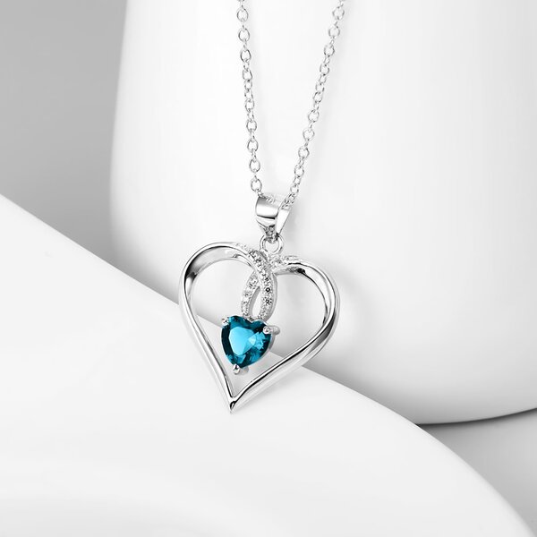 Pendant Heart Aquamarine 925 silver incl. chain