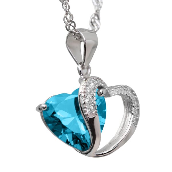 Silver Pendant Aquamarine Heart incl. chain