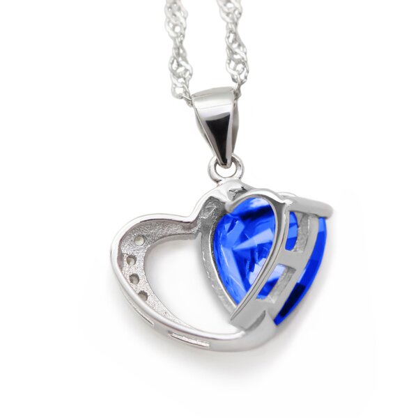 Silver Pendant Sapphire Heart incl. chain