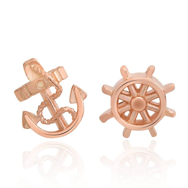 1 pair of ear studs anchor and steering wheel 925 silver rosegolden