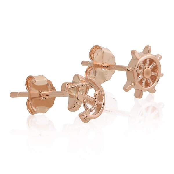 1 pair of ear studs anchor and steering wheel 925 silver rosegolden