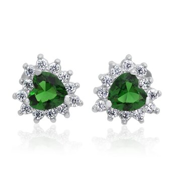 1 Pair of Ear studs Ocean Heart Emerald 925 Silver