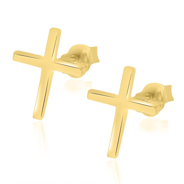 1 Paar Ohr Stecker Kreuze 925 Silber goldfarben