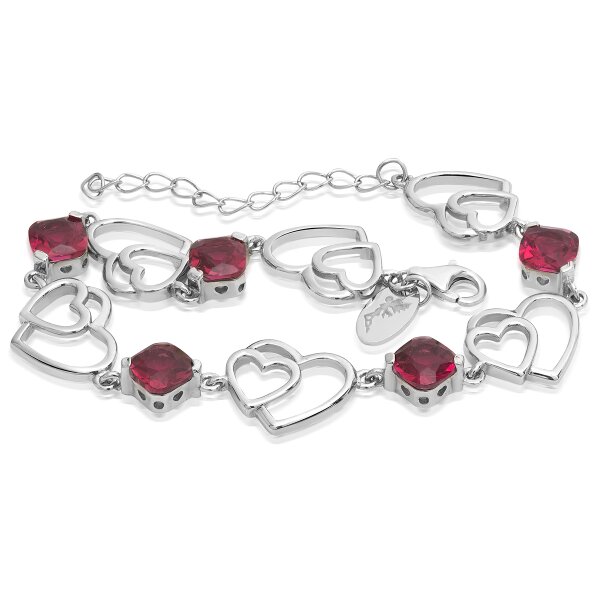 Silberarmband Herz rot Rubin 925 Silber