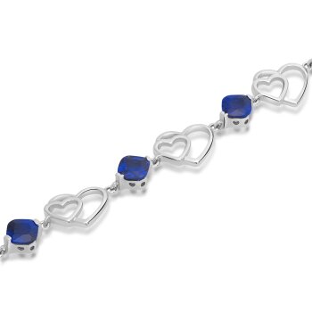 Silver bracelet heart blue sapphire 925 silver
