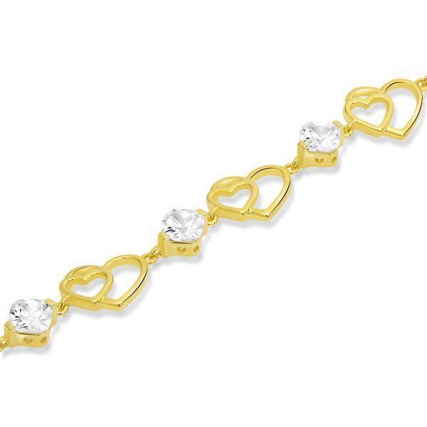 Silver bracelet heart golden Zirconia 925 silver