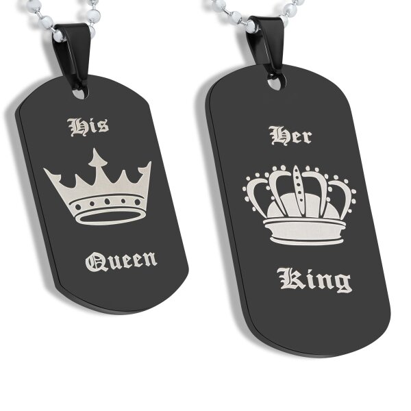 Partnerketten Dog Tag His Queen, Her King schwarz