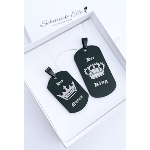 Partnerketten Dog Tag His Queen, Her King schwarz