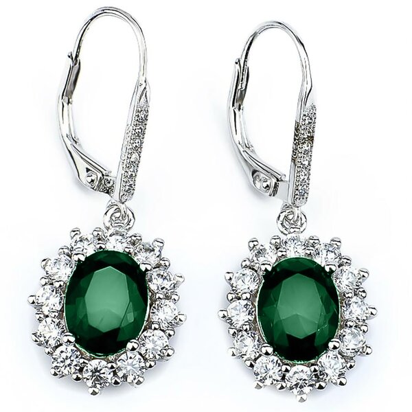 1 Pair of Earrings emerald pave 925 Silver