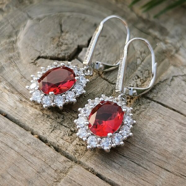 1 Pair of Earrings ruby pave 925 Silver