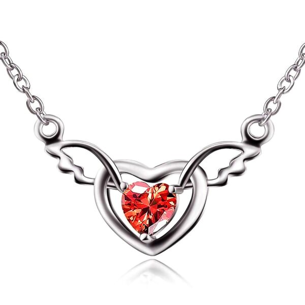 Necklace angel wings with heart red in 925 silver in a case