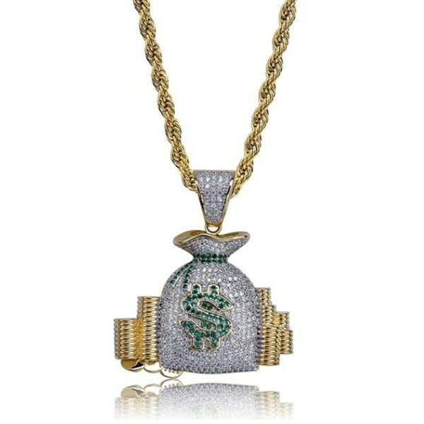 Money Bag Iced out inkl. Kette