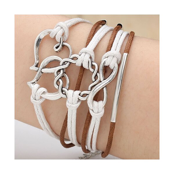 Armband Doppelherz weiß & caramel