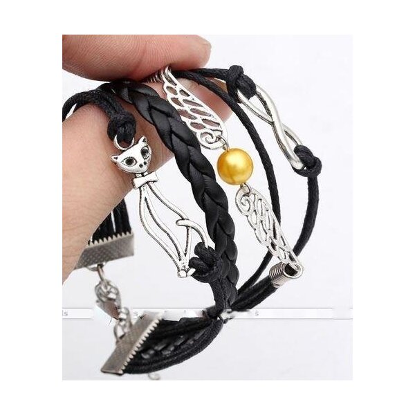 Leder Armband Katze schwarz