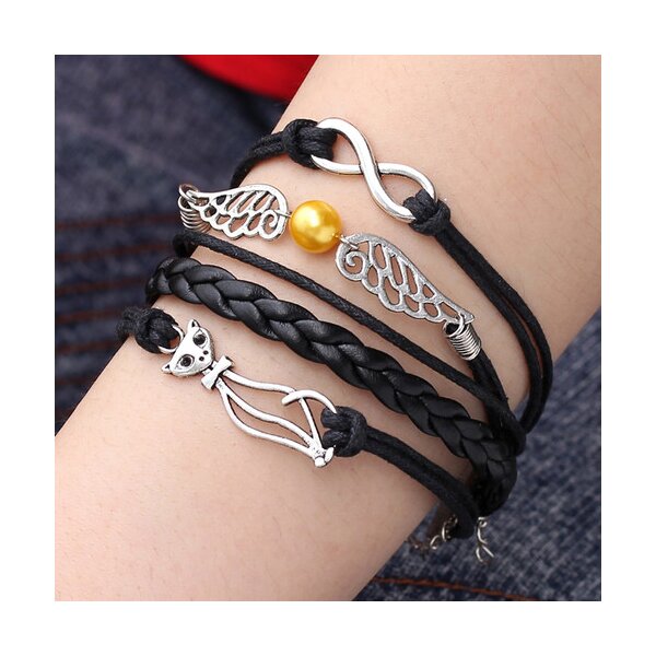 Leder Armband Katze schwarz