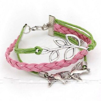 Leder Armband Nature kiwi & rosa im Organza Beutel