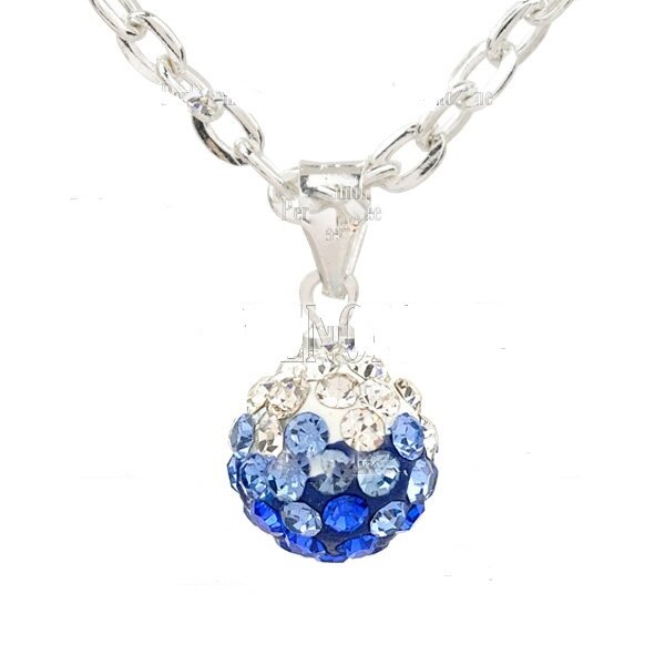 Shamballa Kette Royalblau wei im weien Organza Beutel EDEL