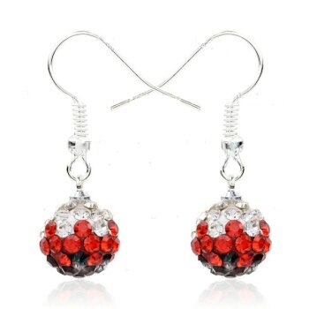 1 Paar Shamballa Strass Ohrhänger rot weiß im weißen...