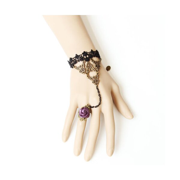 Barock Armband Bella  aus Spitze mit Satin Rosen Ring EDEL