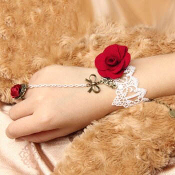 Barock Armband Rosenrot aus Spitze mit Rosen Ring EDEL