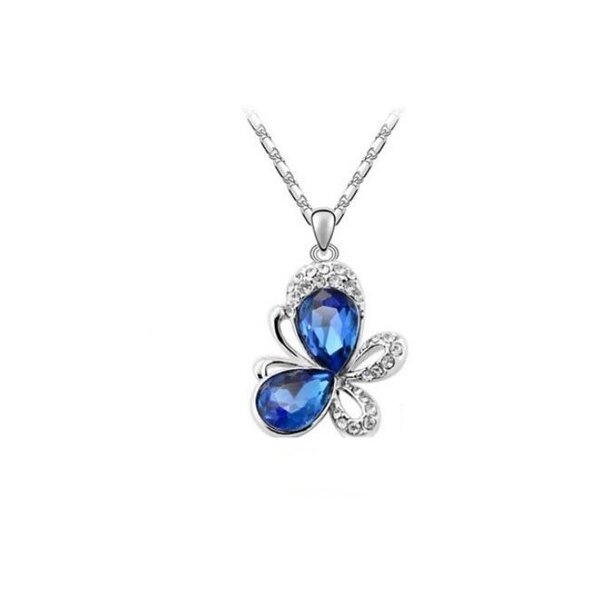 Schmetterlings Anhänger Strass Royal blau im Schmuck Etui