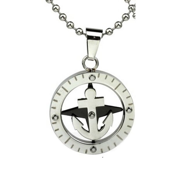 Anhänger Anker & Kompass schwarz  316 L  Edelstahl inkl. Kette  im Schmuck Etui
